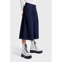 Itsbasic Kadın İndigo Renk 7s6-50 Baggy Fit Pileli Uzun Denim Bermuda Jean