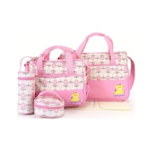 Dashanshop 5li Set Pembe Anne Çantası Büyük Boy Omuz Askılı Bebek Bez Çantası Ayı Baskılı A.Mor