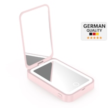 Woyax Ledli Makyaj Aynalı Powerbank 3000mah Taşınabilir Şarj Cihazı Apple Uyumlu iPhone Samsung Xiaomi Pembe