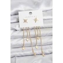 Kutup Yıldızı Model Gold Renk Pirinç Sallantılı Kadın Küpe Çok Renkli