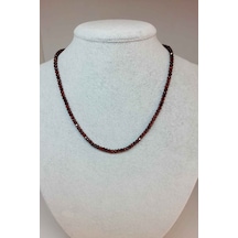 Lal - Granat - Garnet Taşı Rondela Faset Kesim 3.5*2.5mm Kolye (Sabit Klipsli) Gümüş