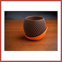 Bezos 3d Baskı Küre Saksı - Kafes Dokulu İki Parçalı Dekoratif Saksı - Kahverengi-turuncu Erdotıca Standart