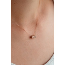 Taşlı Rose Altın Silindir Kolye