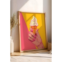 Dondurma Tutan El Yumuşak Dondurma Külah Çerçeveli Tablo - Pop Art Poster Tablo