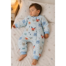 Babyhola 2.5 Tog Yorgan Gerektirmeyen Kalın Elyaf Dolgulu Çocuk Uyku Tulumu Pamuk Astarlı Unisex 6020 Mavi