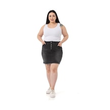 Disentis Büyük Beden Eteği Püsküllü Düğme Detaylı Antrasit Denim Mini Etek-antrasit Antrasit