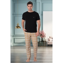 Mecit Pijama Mecit 2909 Siyah Ekoseli Erkek Büyük Beden Pijama Takımı Siyah