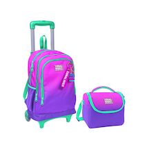 Coral High Pembe Mor Renk Geçişli Işıklı Tekerlekli Okul Çantası ve Beslenme Seti - Kız Çocuk