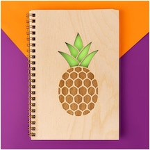 Ananas Tasarımlı Ahşap Kapaklı Defter 18 Cm X 12 Cm 48 Yaprak Not Defteri 103 Ivory