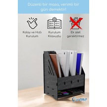 Tr Dosya Düzenleyici Masa Üstü Organizer Ahşap Evrak Rafı Siyah Mermer Renk Model 7, Eorganizer7 Genel