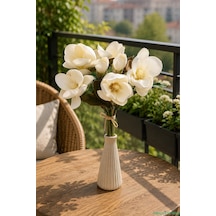 Yapay Çiçek Sitesi Yapay Lateks Manolya Demeti 7 Dal 32cm Beyaz