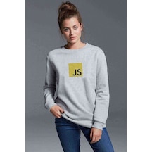 Js Baskılı Gri Kadın Sweatshirt