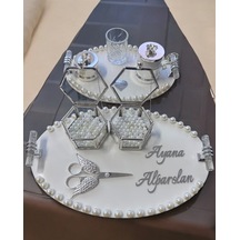 Lustre İncili Söz Nişan Tepsisi Gri