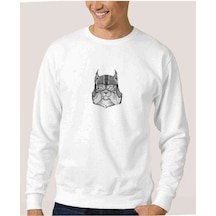 Wild Cat Lynx Bobcat Trot Wearing Baskılı Beyaz Erkek Sweatshirt (528365063)