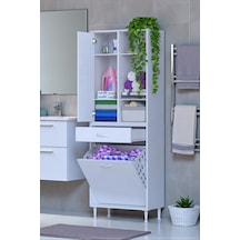 Eliusta Mira Dolap 6 Bölme Çok Fonksiyonlu Banyo Dolabı 55 Cm Beyaz Sepetli Dolap 55x171x32,5 Cm Organizer Beyaz