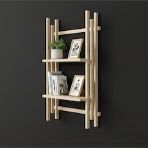 Köknar Masif Ahşap Duvar Rafı - 60x40 Cm Yapışkanlı Raf - Demonte Dekoratif Kitaplık Bej