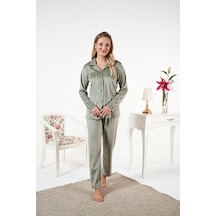 Relax Mode Kadın Yeşil Kadife Gömlek Pijama Takımı - 25364r