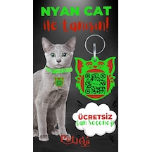 Petjoo 2.Nyan Cat Kırmızı-Yeşil Qr'lı Kedi Künyesi