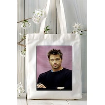 Art Hediye Bradpitt Baskılı Bez Çanta Omuz Çantası Kişiye Özel Desen 4 Çok Renkli