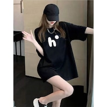 Unisex Siyah Oversize H. Baskılı Örme T-shirt Siyah
