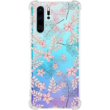 Huawei P30 Pro Köşe Korumalı Floral Kırmızı Tasarımlı Şeffaf Silikon Kılıf