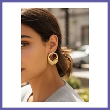 Bezos Pirinç Gold Renk Halka Sarmal Model Vintage Kadın Küpe Nıda