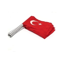 Premium 23 Nisan Türk Bayrağı - 50 Adet Toptan Paket Alpaka Kumaş Plastik Saplı 20x30cm Tek Ebat