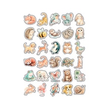 30 Adet Sevimli Pastel Hayvan Sticker Seti - Laptop Defter Telefon Ajanda İçin Çok Renkli