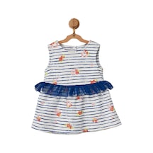 Andywawa Kız Bebek Çiçek Motifli Lacivert Tüllü Elbise AC22558Rep