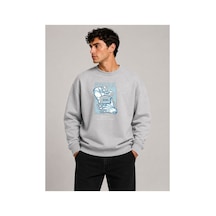 Herkesemoda Focus Baskı Detaylı Bisiklet Yaka Şardonlu 2 İplik Sweatshirt Gri