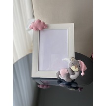 Bebek Odası Çerçeve Aylı Ayıcık Pembe Gri