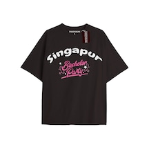 Sıngapur Bachelor Party Unisex Oversize Yazılı Tshirt Siyah Siyah