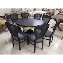 Masifart  120 cm Yuvarlak Baba Ayak Masa + 8 li Sandalye Takımı