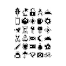 30 Adet Minimalist Siyah Beyaz İkon Sticker Seti - Laptop Telefon Ajanda