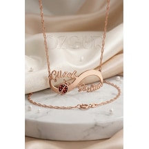925 Ayar Gümüş İsimli Uğur Böcekli Sonsuzluk Kolye Rose Gold
