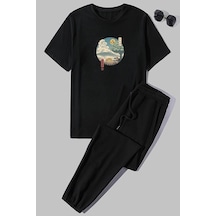 Uyguntarz Unisex Neighbor's Ukiyo E Baskılı 2'li Eşofman Takımı Siyah