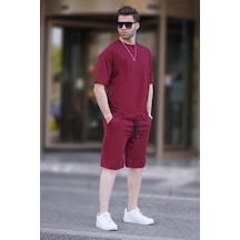 Madmext Bordo Bisiklet Yaka Basic Erkek Şort Takımı 5953-bordo Bordo