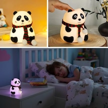 5 Farklı Renk Modlu Panda Figürlü Pofuduk Led Gece Lambası Yumuşak Dokulu Çocuk Odası Ve Dekoratif Şarjlı Ortam Işığı Renkli