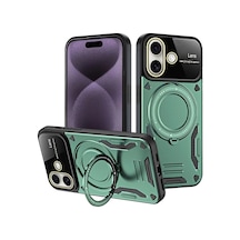 Apple iPhone Uyumlu 16 Kılıf Joy Lens Standlı Kapak - Koyu Yeşil Diğer