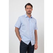 İmza Açık Mavi Sert Yaka Kısa Kol Cepli Comfort Fit Pamuklu Gömlek 1004260258