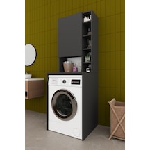 Asra Trend Çamaşır Makinesi Üstü Banyo Dolabı BD-02 %100 MDF Kapaklı Organizer Raf Antrasit