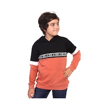 Toontoy Kids Toontoy Erkek Çocuk Relax Fit Kapüşonlu Cepli Renk Bloklu Baskılı Sweatshirt - 2 İplik Kiremit