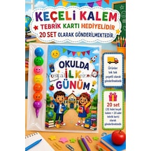 20 Adet Okulda İlk Günüm Yazılı Hediye Seti 1. Sınıf- Sene Başı Hatırası Keçeli Kalem Tebrik Kartı Hediyeli