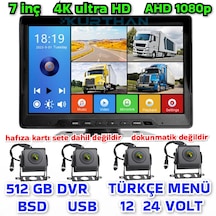 7 İnç 4 Ch Ahd 1080p Ultra Hd 512 Gb Dvr-usb-bsd Monitör Seti 12 - 24 Volt