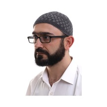 Füme Gri Hasır Desen Kışlık Kadife Namaz Takkesi Füme