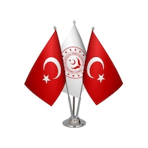 Masa Üstü Aile Bakanlığı Bayrağı Türk Bayrağı Üçlü Krom Direk Mas
