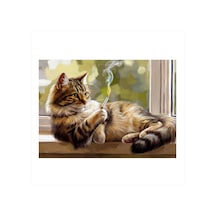 Sigara İçen Rahatlayan Kedi Hediyelik Mdf Tablo