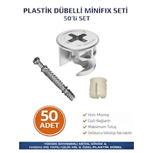 İmt Aksesuar Plastik Dübelli Minifix Gövde Mil Ve Dübel Seti - Mobilya Bağlantı Elemanı 50 Parça Metalik