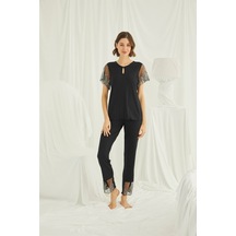 Monamise Kadın Yakası Detaylı Brode Dantelli Pijama Takımı 19193