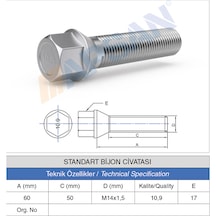 20 Adet Standart Bijon Civatası 50mm M14x1.5 Diş